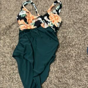 Cupshe Floral and Green One Piece Swimsuit